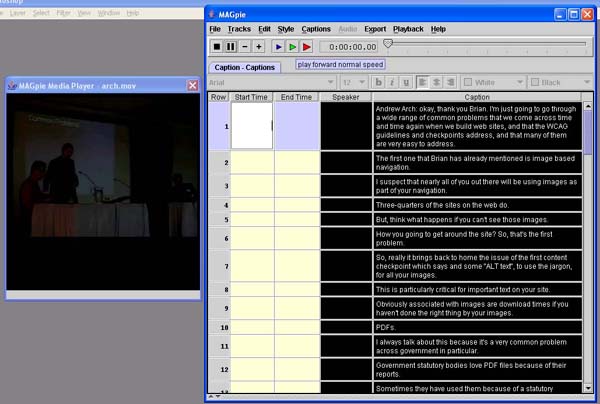 MAGpie, showing an imported caption file